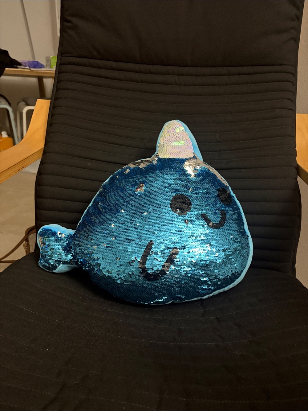 Sequin Narwhal Throw Pillow - Blue
